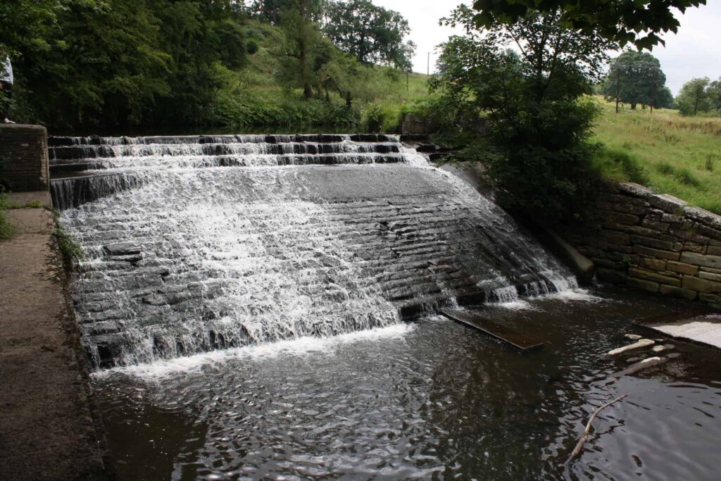 A photo of Oakenshaw Weir, Hyndburn Brook, weirs like this can be a barrier to water safety 