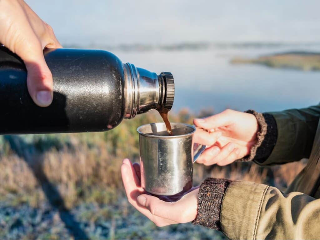 A hot brew is a real treat on a family winter walk 