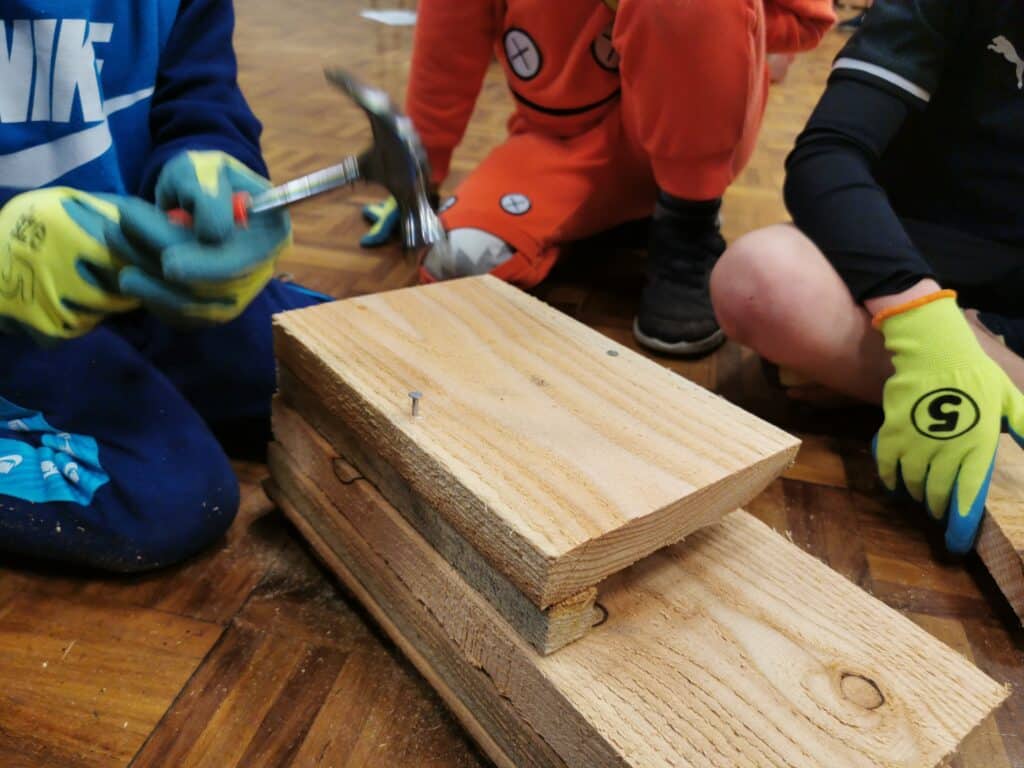 Children building bat boxes for Bats in Schools